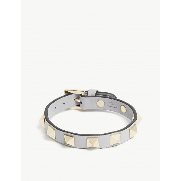 Valentino Garavani Rockstud Leather Bracelet In Pastel Grey | ModeSens