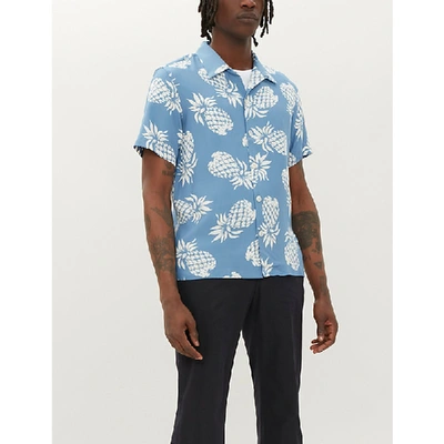 Shop Sandro Pineapple-print Relaxed-fit Crepe Shirt In Blue
