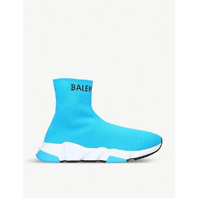 Shop Balenciaga Speed Knit Knitted Mid-top Trainers In Blue