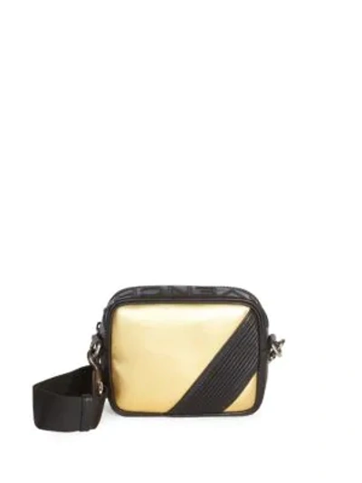 Shop Givenchy Mc3 Two-tone Mini Leather Crossbody Bag In Black Gold