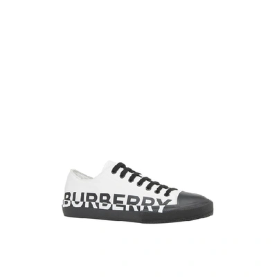 Shop Burberry Logo Print Two-tone Cotton Gabardine Sneakers In Optic White / Black