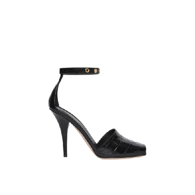 Shop Burberry Triple Stud Embossed Leather Peep-toe Sandals In Black