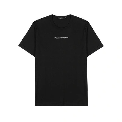 Shop Dolce & Gabbana Black Embroidered Logo Cotton T-shirt