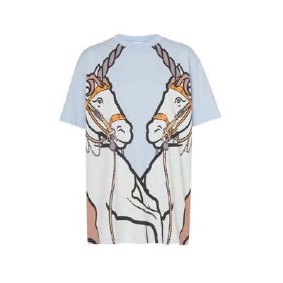 Shop Burberry Unicorn Print Cotton Oversized T-shirt In Pale Blue