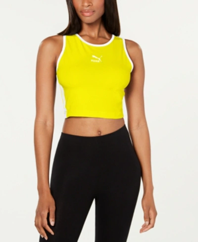 Shop Puma Classics T7 Cropped Tank Top In Yellow