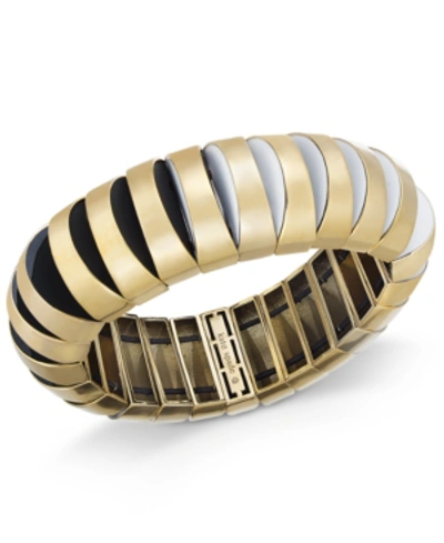 Shop Kate Spade New York Gold-tone Black & White Stretch Bracelet In Neutral Multi