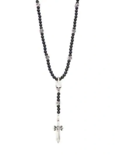 Shop King Baby Studio Sterling Silver & Black Onyx Rosary Bead Necklace In Silver Black