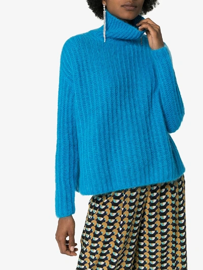 Shop Marni Ribbed Knit Sweater In Blue