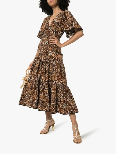 Shop Johanna Ortiz Leopard Print Ruffled Dress In Leopard Classic