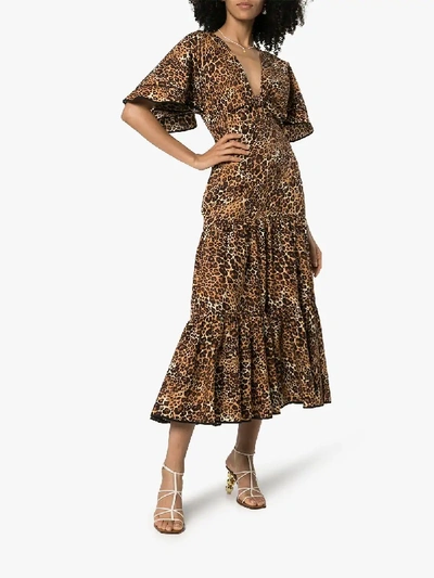 Shop Johanna Ortiz Leopard Print Ruffled Dress In Leopard Classic