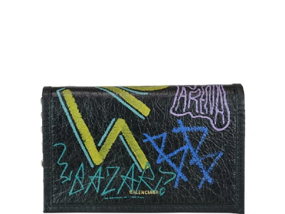 Shop Balenciaga Graffiti Print Chain Wallet Bag In Multi