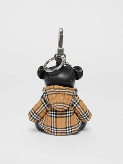 Shop Burberry Thomas Bear Charm In Vintage Check Hooded Top In Black/antique Yellow