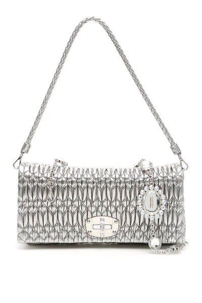 Shop Miu Miu Iconic Crystal Shoulder Bag In Silver