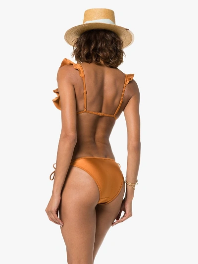 Shop Zimmermann Orange Amari Frill Bikini In Brown