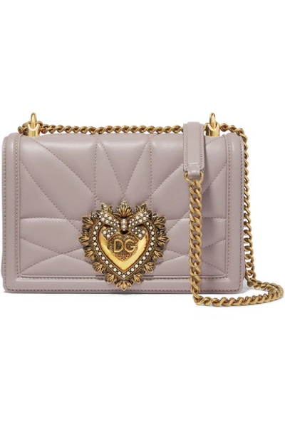 Shop Dolce & Gabbana Devotion Mini Embellished Quilted Leather Shoulder Bag In Gray