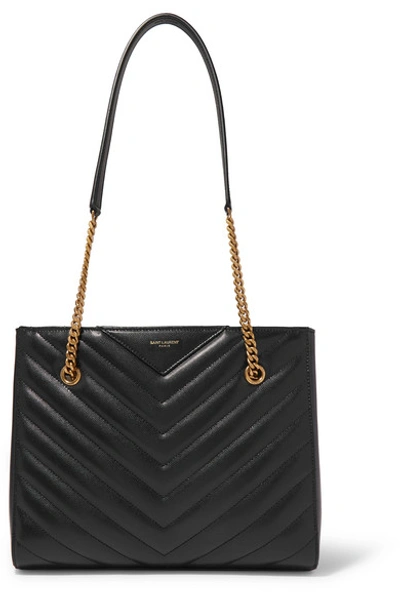 Shop Saint Laurent Tribeca Small Quilted Textured-leather Tote In Black