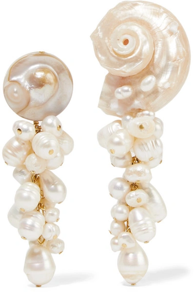 Shop Anita Berisha Mermaid Shell And Pearl Earrings In Gold