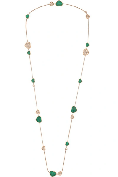 Shop Chopard Happy Diamonds 18-karat Rose Gold, Diamond And Malachite Necklace