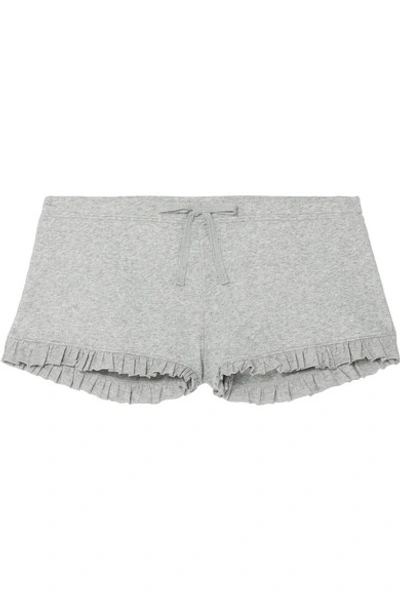 Shop Skin Raffaela Ruffled Ribbed Organic Pima Cotton-jersey Shorts In Gray