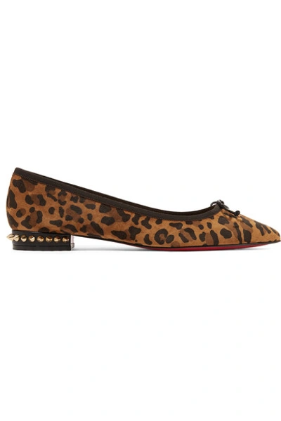 Shop Christian Louboutin Hall Spiked Leopard-print Suede Point-toe Flats In Leopard Print