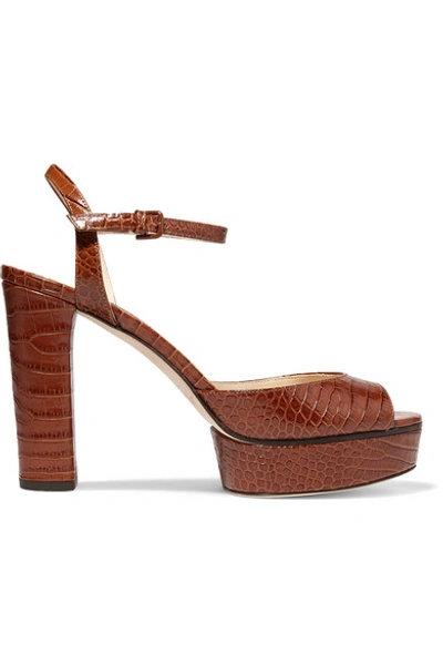 Shop Jimmy Choo Peachy 105 Croc-effect Leather Platform Sandals In Tan