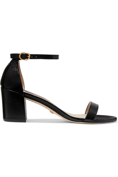 Shop Stuart Weitzman Simple Textured-leather Sandals In Black