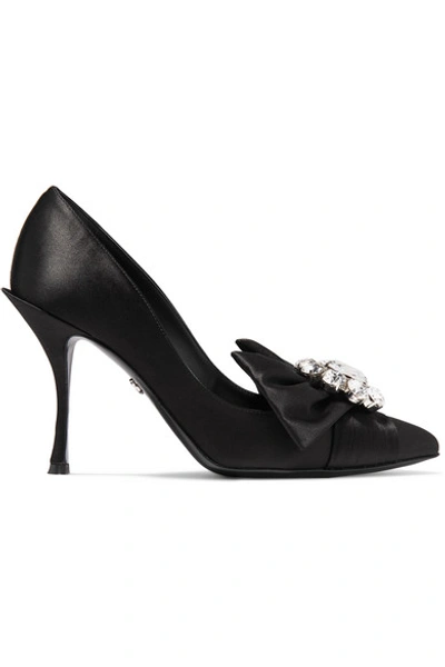 Shop Dolce & Gabbana Crystal-embellished Satin Pumps In Black