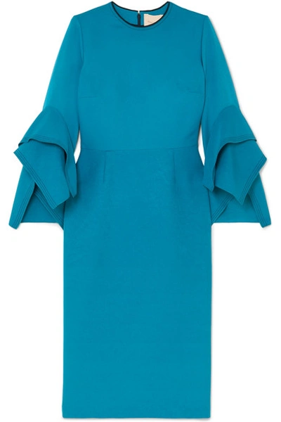 Shop Roksanda Rhonda Ruffled Two-tone Cady Midi Dress In Blue