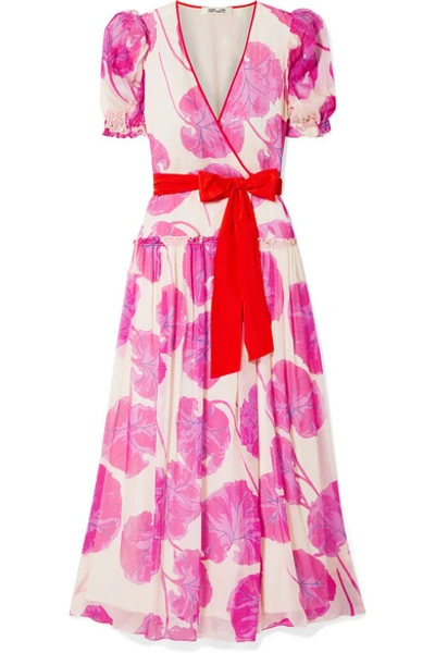 Shop Diane Von Furstenberg Ruffled Printed Crinkled Silk-chiffon Wrap Maxi Dress In Pink