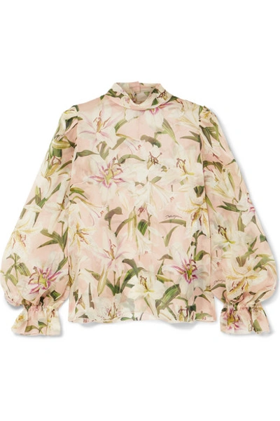 Shop Dolce & Gabbana Floral-print Silk-organza Blouse In Pink