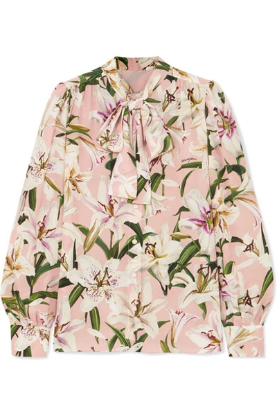 Shop Dolce & Gabbana Pussy-bow Floral-print Silk-chiffon Blouse In Pink