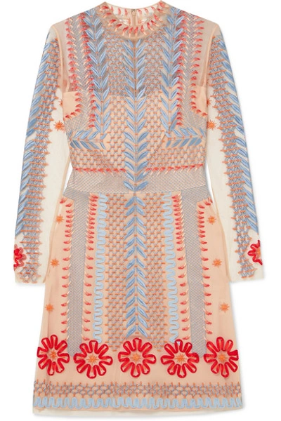 Shop Temperley London Teahouse Embroidered Tulle Mini Dress In Neutral