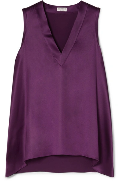Shop Brunello Cucinelli Stretch-silk Satin Top In Purple