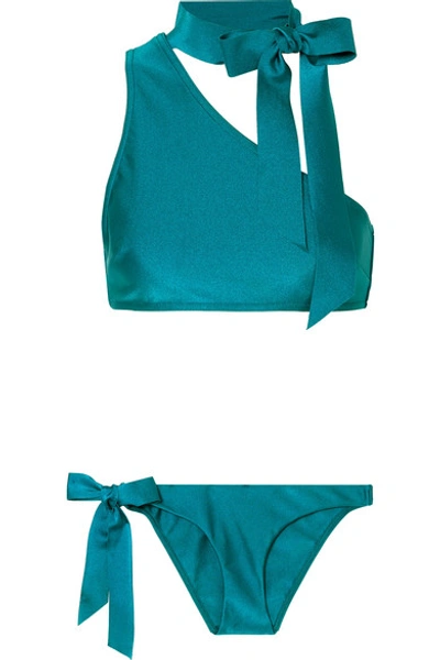 Shop Zimmermann Eyes On Summer One-shoulder Bikini In Teal