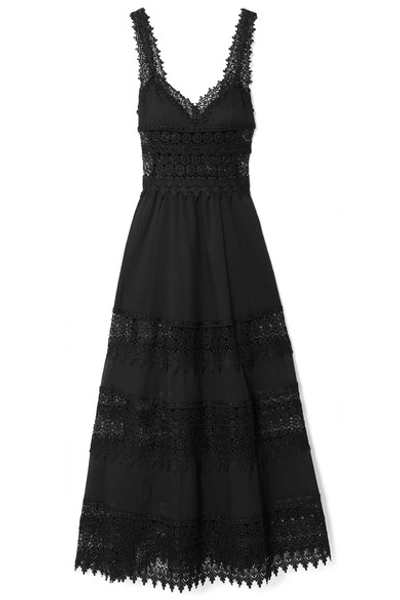 Shop Charo Ruiz Sophia Crocheted Lace-paneled Cotton-blend Voile Maxi Dress In Black