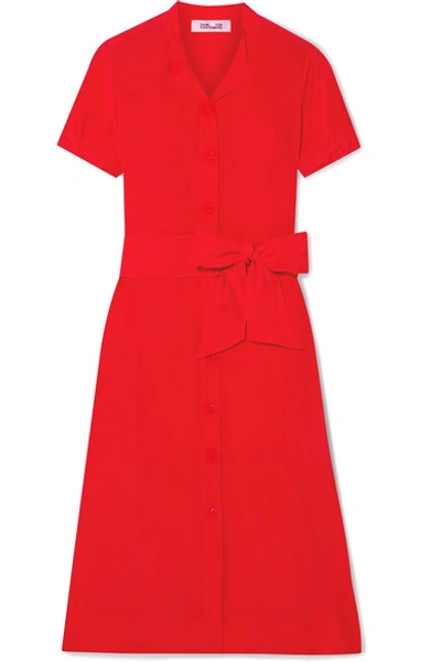 Shop Diane Von Furstenberg Addilyn Silk Crepe De Chine Midi Dress In Red