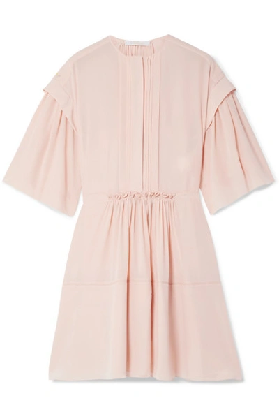 Shop Chloé Gathered Pleated Silk-crepe Mini Dress In Blush
