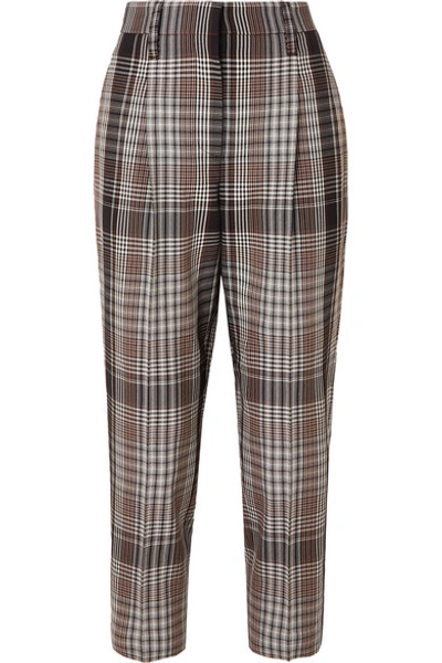 Shop Brunello Cucinelli Cropped Plaid Wool Tapered Pants In Brown