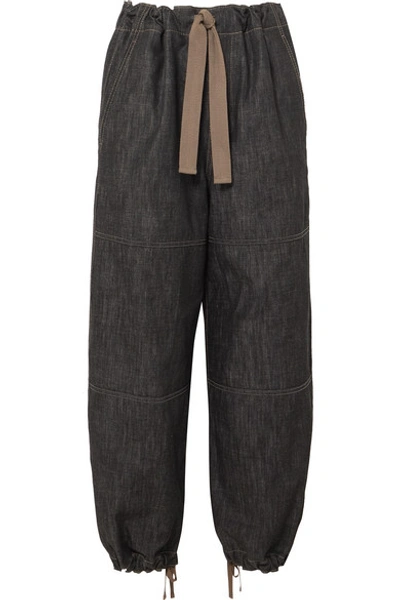 Shop Brunello Cucinelli Bead-embellished Denim Tapered Pants In Dark Denim