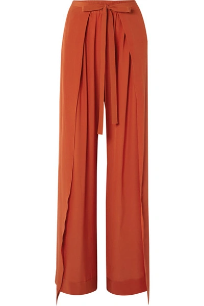 Shop Chloé Layered Silk-crepe Wide-leg Pants In Orange