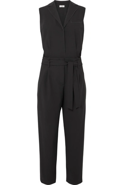 Shop Brunello Cucinelli Bead-embellished Wool-blend Jumpsuit In Black