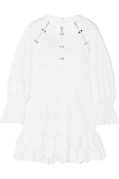Shop Alice Mccall Ziggy Ruffled Broderie Anglaise Cotton Mini Dress In White
