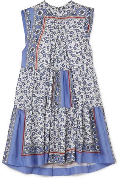 Shop Chloé Tiered Printed Silk-twill Mini Dress In Blue