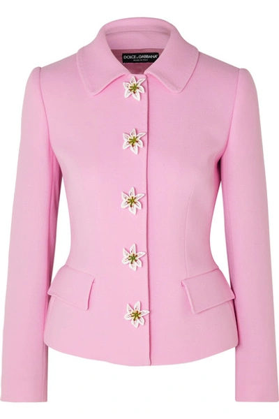 Shop Dolce & Gabbana Embellished Wool-crepe Blazer In Pink