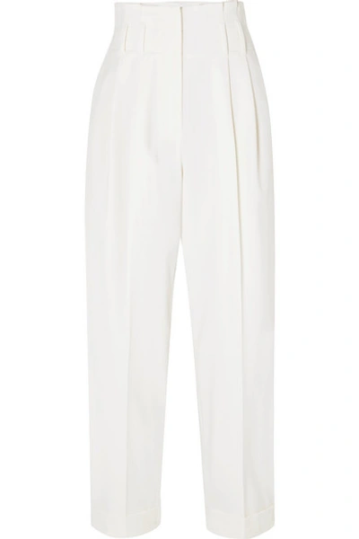 Shop Brunello Cucinelli Cropped Wool-blend Tapered Pants In White