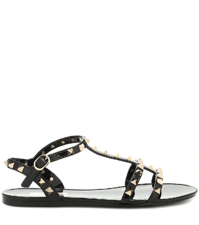 Valentino Rockstud Flat Sole Open Toe Sandals In Black