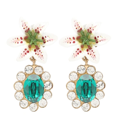 Shop Dolce & Gabbana Embellished Floral Clip-on Earrings In Green