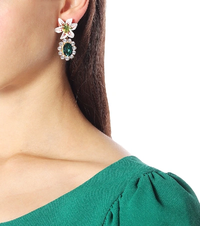 Shop Dolce & Gabbana Embellished Floral Clip-on Earrings In Green
