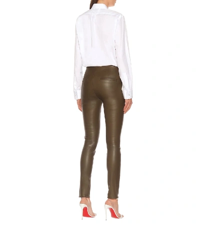 Shop Helmut Lang Leather Leggings In Green