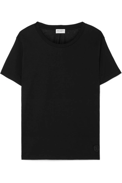Shop Saint Laurent Essentials Appliquéd Cotton-jersey T-shirt In Black